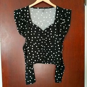 Polka Dot Puff Sleeve Crop Top